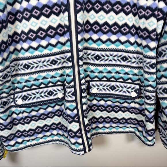 Talbots Petites Full Zip Fleece Jacket Womens P Fairisle Purple Blue Pockets - Picture 3 of 9